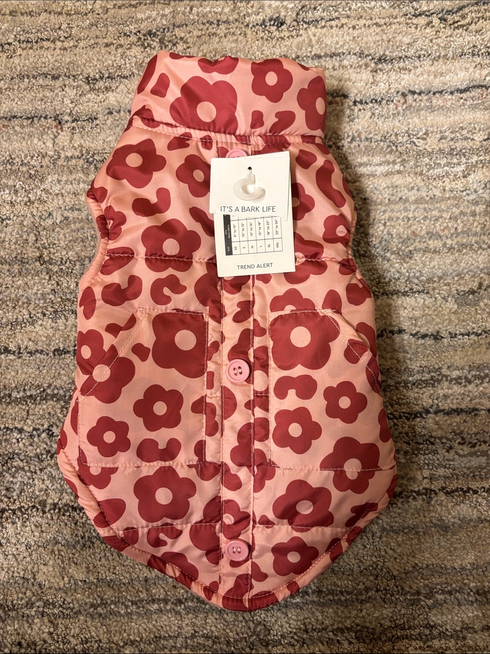 Dog Floral Quilted Vest - Pink/Red